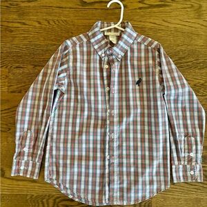 Plaid Button-Up Shirt with Embroidered Logo